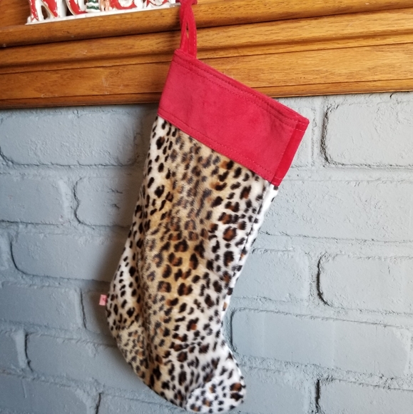 Roxy cheetah print Christmas Stocking red/tan/blk - Picture 2 of 8